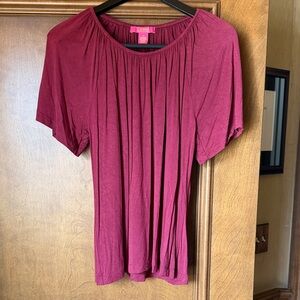 Catherine Malandrino Short Sleeve Gathered Neck Top in Berry Rose